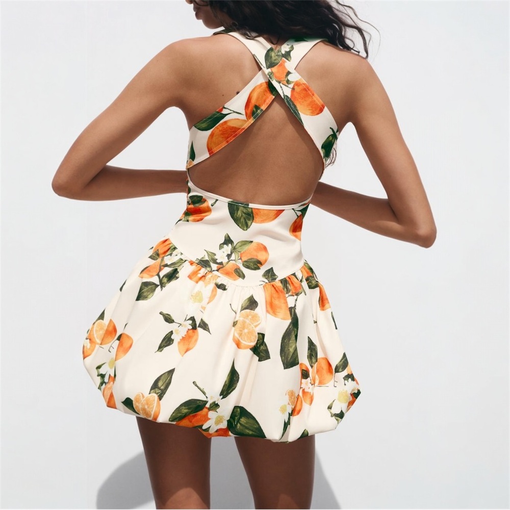 Zara Cream Mini Dress with Orange & Green Citrus Print - Picture 2 of 13